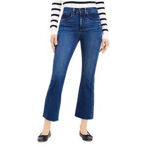 LOFT The Curvy Kick Crop Jeans Size 6 Raw Hem High Rise Dark Wash